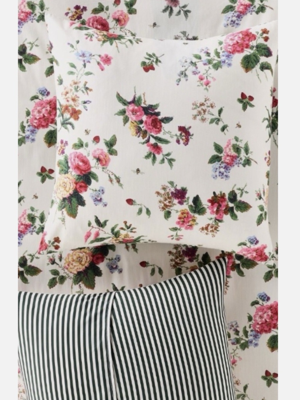 🐝Anthropologie Printed Euro Sham Cotton Slub New Floral Stripe Bees